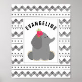 Boho Baby Elephant Floral Black + White Kinderzimm Poster (Vorne)