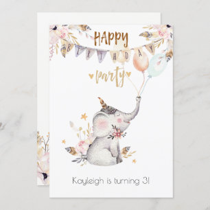 Boho Baby Elephant Little Girl's Geburtstagsparty Einladung