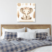 Boho Baby Elephant Mandala Wall Art | Süße Tier Leinwanddruck (Insitu (Schlafzimmer))