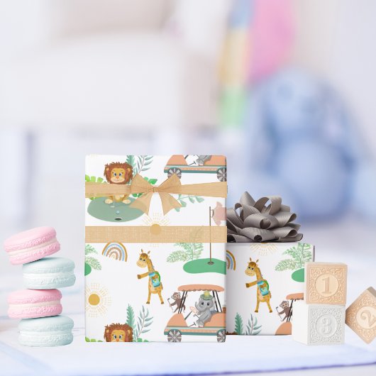Boho Baby Elephant, Monkey, Lion Golf Baby Pattern Geschenkpapier