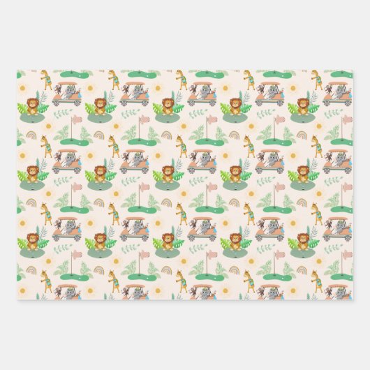 Boho Baby Elephant, Monkey, Lion Golf Baby Pattern Geschenkpapier Set (Vorderseite 3)