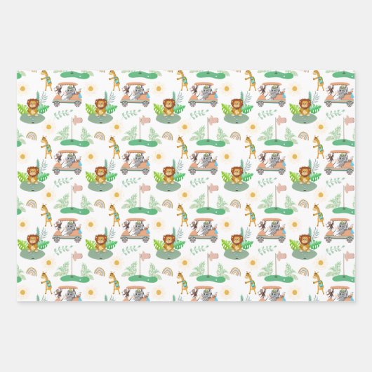 Boho Baby Elephant, Monkey, Lion Golf Baby Pattern Geschenkpapier Set (Vorderseite)