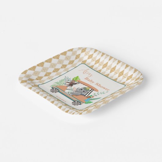 Boho Baby Elephant und Monkey Golf Baby Dusche Pappteller (Gewinkelt)