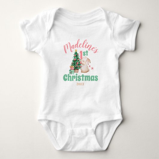 Boho Baby Erste Weihnacht mit Name Rabbit Tree Baby Strampler (Vorderseite)