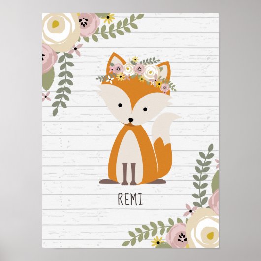 Boho Baby Fox Wood Personalisierte Kinderzimmer Ar Poster (Vorne)