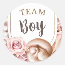 Boho Baby Gender Reveal Team Boy Runder Aufkleber