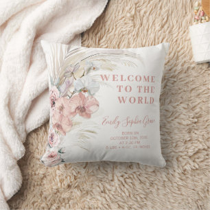 Boho Baby Girl Birth Stats Pillow Kissen