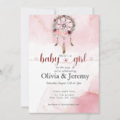 BOHO Baby Girl Pink Dream Catcher Wasserfarbe Wate Einladung (Vorderseite)
