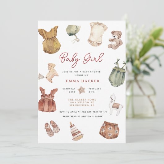 Boho Baby Girl Shower Einladung (Stehend Vorderseite)