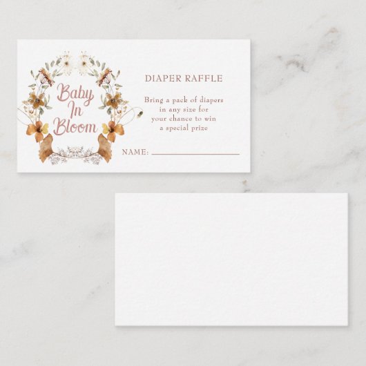 Boho Baby in Bloom Baby Duschdusche Windeln Raffel Begleitkarte (Vorne/Hinten)