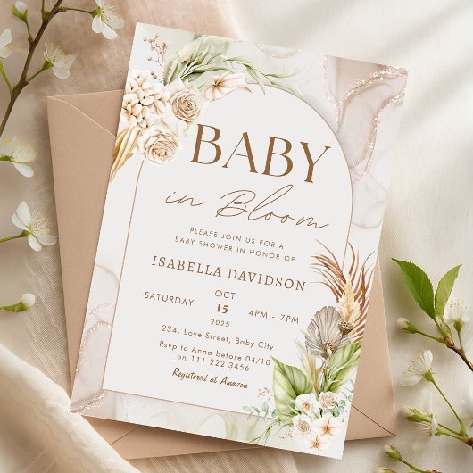 Boho Baby in Bloom Baby Shower Pampas Floral Einladung