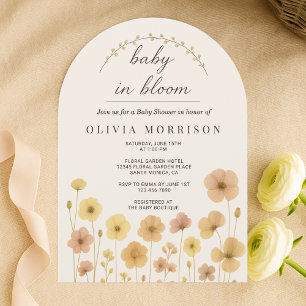 Boho Baby In Bloom Beige Florales Babyshower-Einla Einladung
