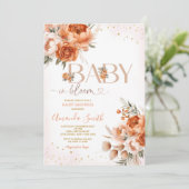 Boho Baby in Bloom Burnt Orange Bloral Baby Dusche Einladung (Stehend Vorderseite)