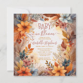 Boho Baby in Bloom Fall Floral Frame Baby Shower Einladung (Vorderseite)