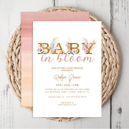 Boho Baby in Bloom Pampas Dusche Einladung