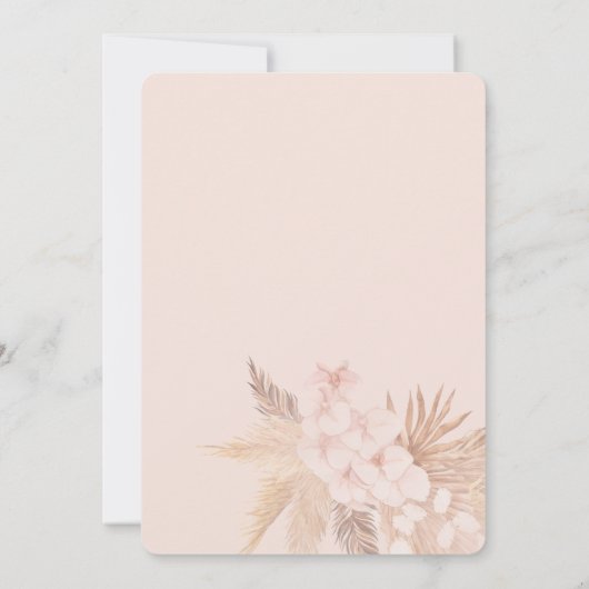 Boho Baby in Bloom Pampas Pink Blütendusche Einladung (Rückseite)