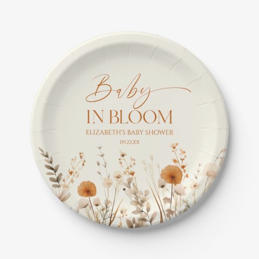 Boho Baby in Bloom Wildblume Babydusche Pappteller (Vorderseite)