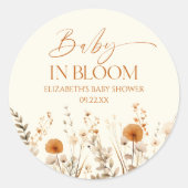Boho Baby in Bloom Wildblume Babydusche Runder Aufkleber (Vorderseite)