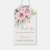 Boho Baby in Bloush Blush Pink Floral Baby Dusche Geschenkanhänger (Vorderseite)