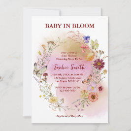 Boho Baby in blühender Wildblume Wasserfarbe Einladung