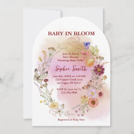 Boho Baby in blühender Wildblume Wasserfarbe Einladung