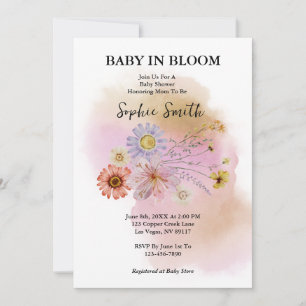 Boho Baby In Blüte Wildblumen Aquarell Einladung