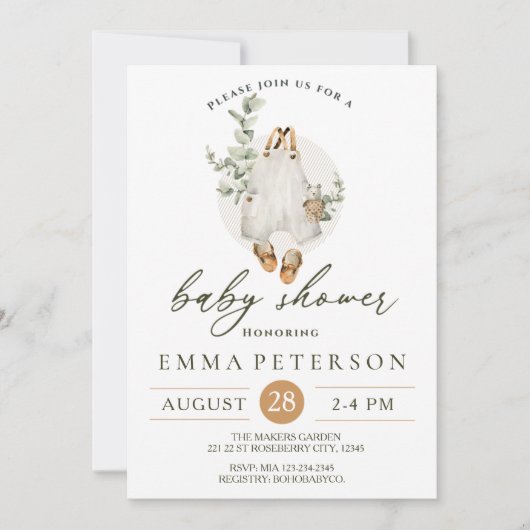 Boho Baby Little Romper Baby Dusche Einladung (Vorderseite)
