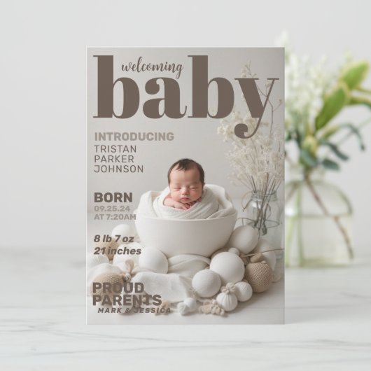 Boho Baby Magazine Birth Ankündigung (Stehend Vorderseite)
