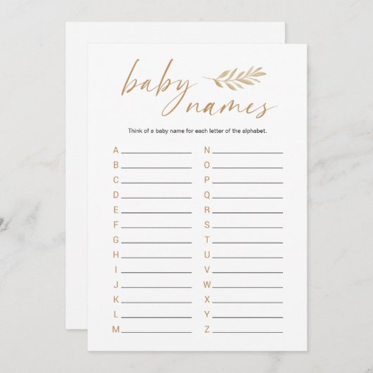 Boho Baby Names Baby Shower Game Programm (Vorne/Hinten)