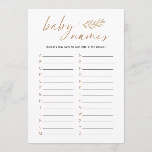 Boho Baby Names Baby Shower Game Programm (Vorderseite)
