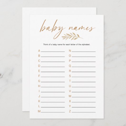 Boho Baby Names Baby Shower Game Programm (Vorne/Hinten)