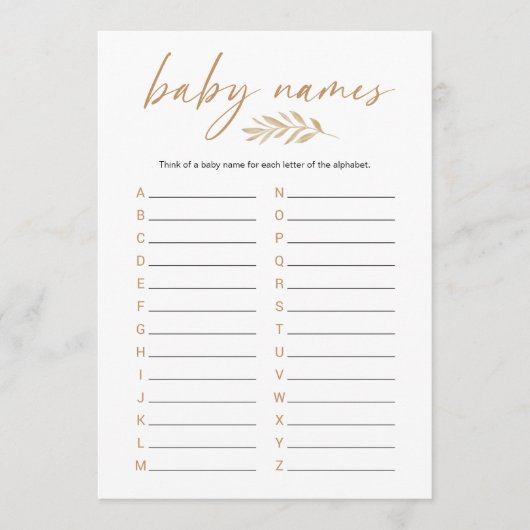 Boho Baby Names Baby Shower Game Programm (Vorderseite)