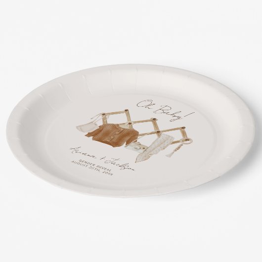 Boho Baby Neutral Dusche Einladung Pappteller (Schrägansicht)