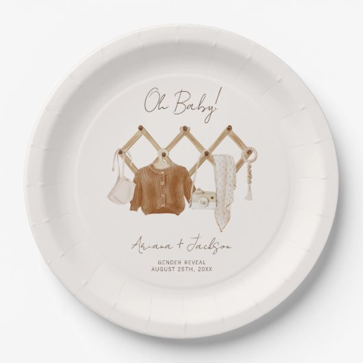 Boho Baby Neutral Dusche Einladung Pappteller (Vorderseite)