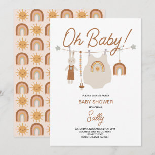 Boho-Baby-Party geschlechtsneutral  Einladung