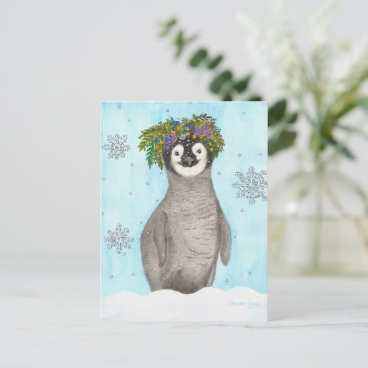 Boho Baby Penguin Postkarte (Stehend Vorderseite)
