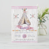 Boho Baby Pink Girl Babydusche Einladung (Stehend Vorderseite)