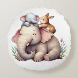 Boho Baby Room Decor | Elephant and baby bunny |  Rundes Kissen