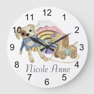 Boho Baby Room Nursery Toys Watercolor Name Große Wanduhr