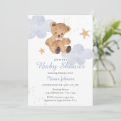 BOHO Baby Shower Boy | Bären und Wolken Einladung (Stehend Vorderseite)