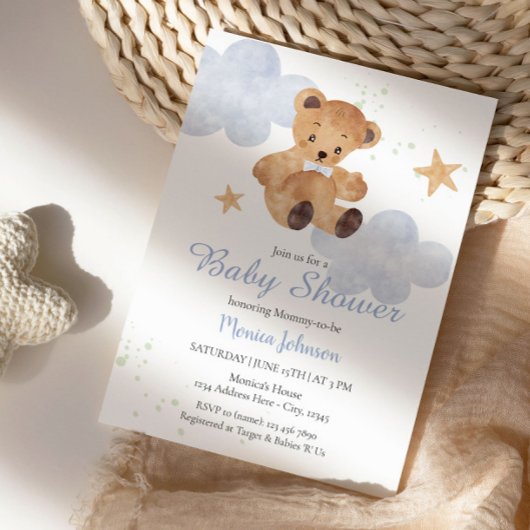 BOHO Baby Shower Boy | Bären und Wolken Einladung