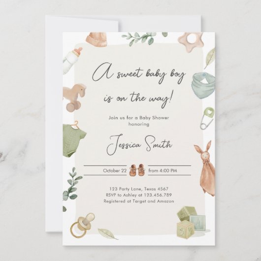 Boho Baby Shower Boy On Way Kleidung rustikal Einladung (Vorderseite)