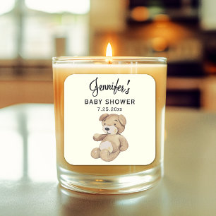 Boho-Baby-Shower-Braunbär-3-in-Kerzen-Aufkleber Quadratischer Aufkleber