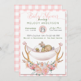 BOHO Baby Shower Coral Hammock Antlers Floral Einladung