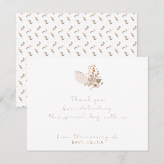 Boho Baby Shower Dankeschön Karte - Swan & Floral (Vorne/Hinten)