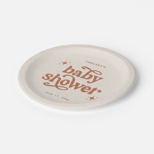 Boho Baby Shower Earth Tone Baby Shower Pappteller (Schrägansicht)