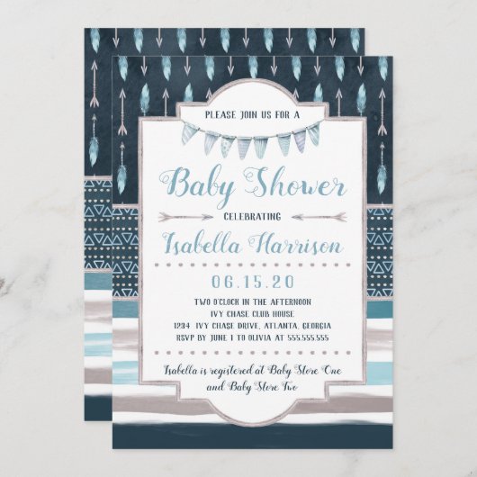 Boho Baby Shower Einladung (Vorne/Hinten)