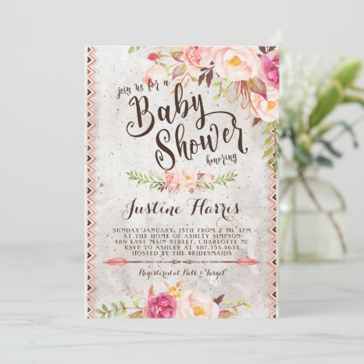 Boho Baby Shower Einladung (Stehend Vorderseite)
