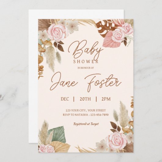 Boho Baby Shower Einladung (Vorne/Hinten)