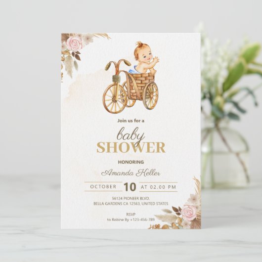 Boho Baby Shower Einladung (Stehend Vorderseite)